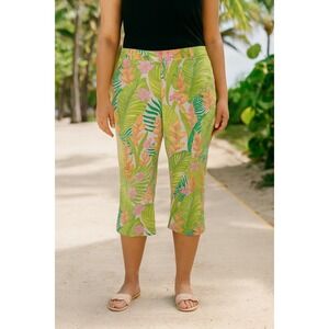Lilly Pulitzer Capri Cropped Pants Size 12‎ Floral Tropical Green Pink